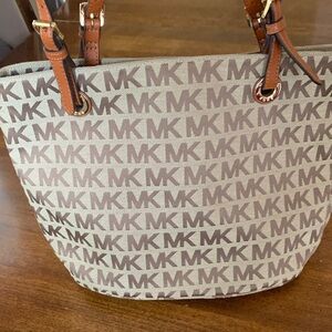 Michael Kors Beige and Brown MK Signature Tote